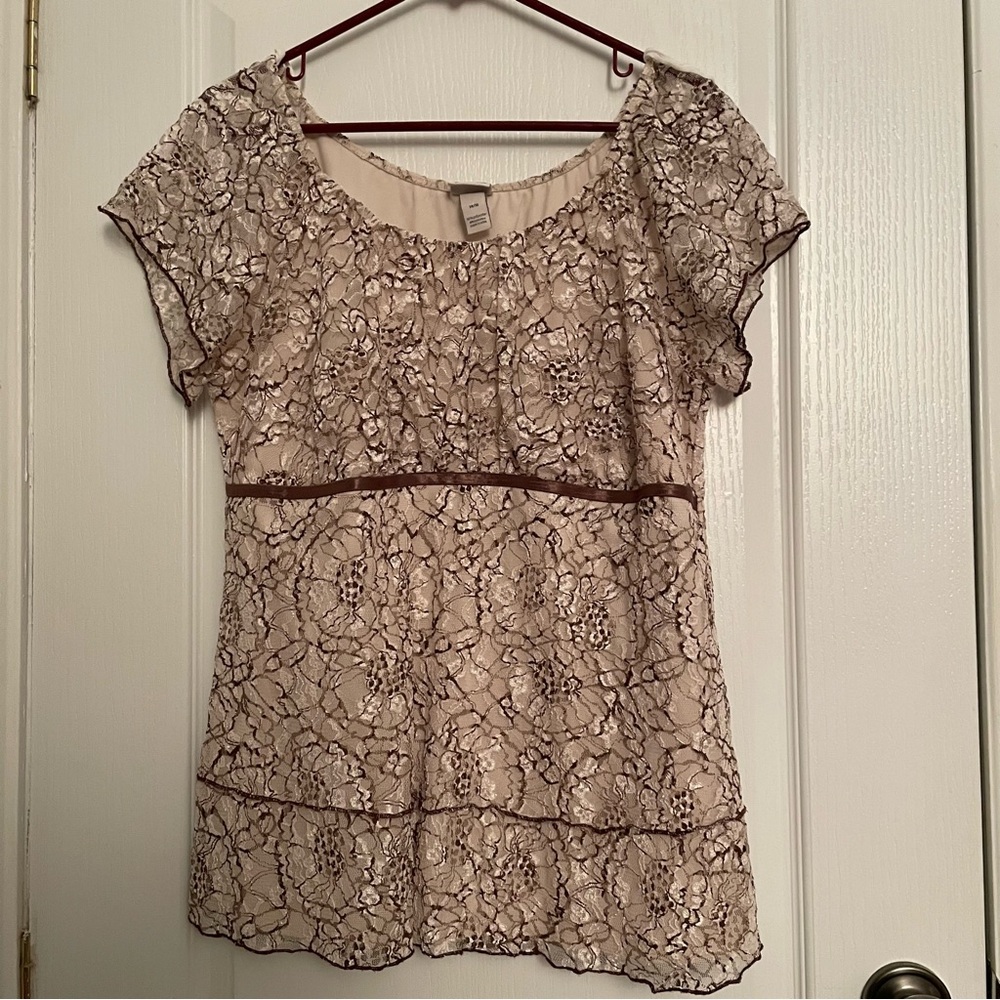 Venezia Y2K Cream and Brown Lace Blouse
